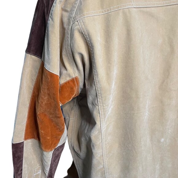 Mens Koman Suede Jacket Button Down Coat Color Blocked Size L New u - Picture 10 of 16